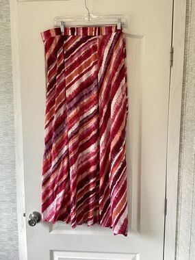 Cato Diagonal Striped Maxi Skirt in Pink, Red & Orange 26/28W EUC